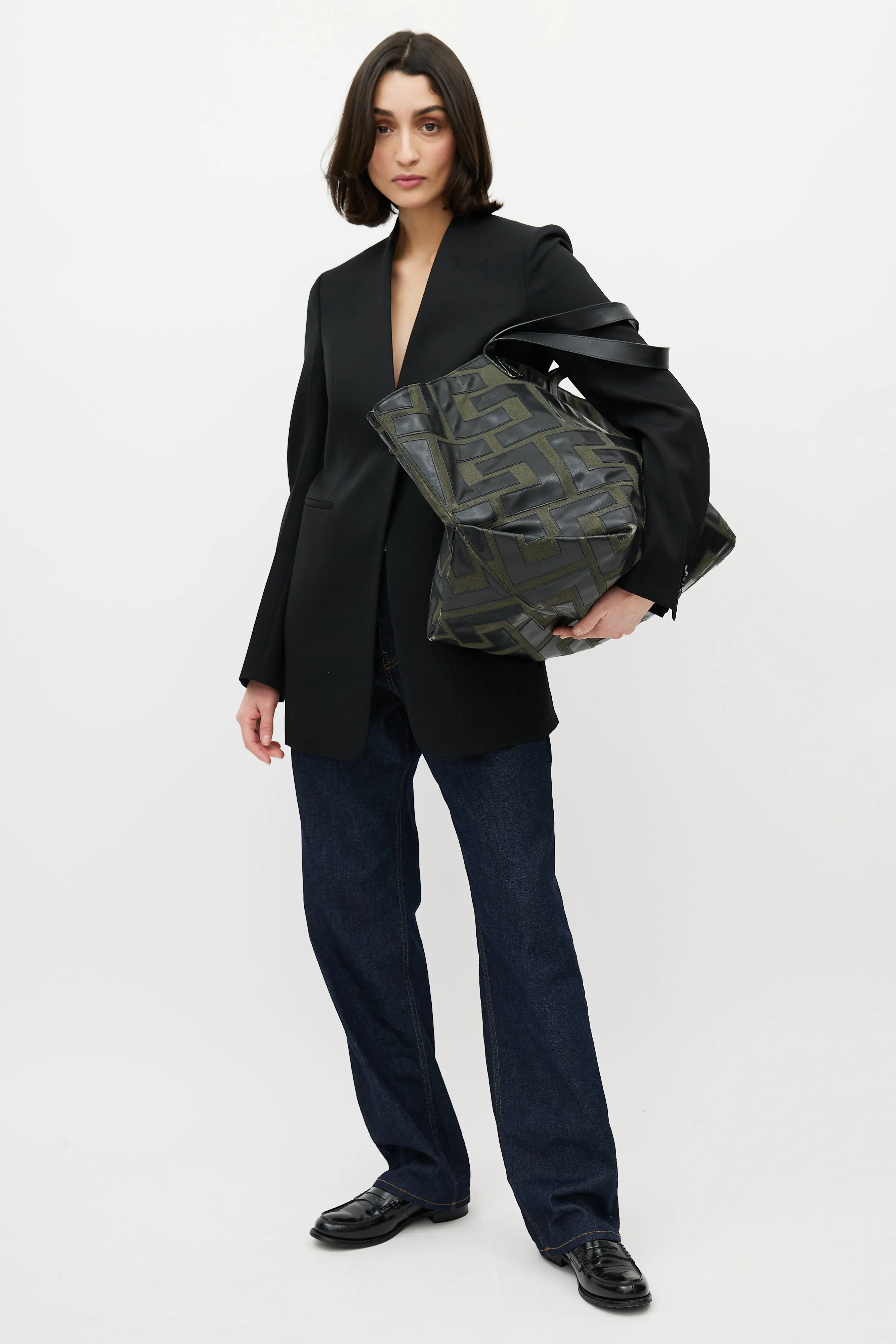 2018 Green & Black Logo Patchwork Medium Tote Bag