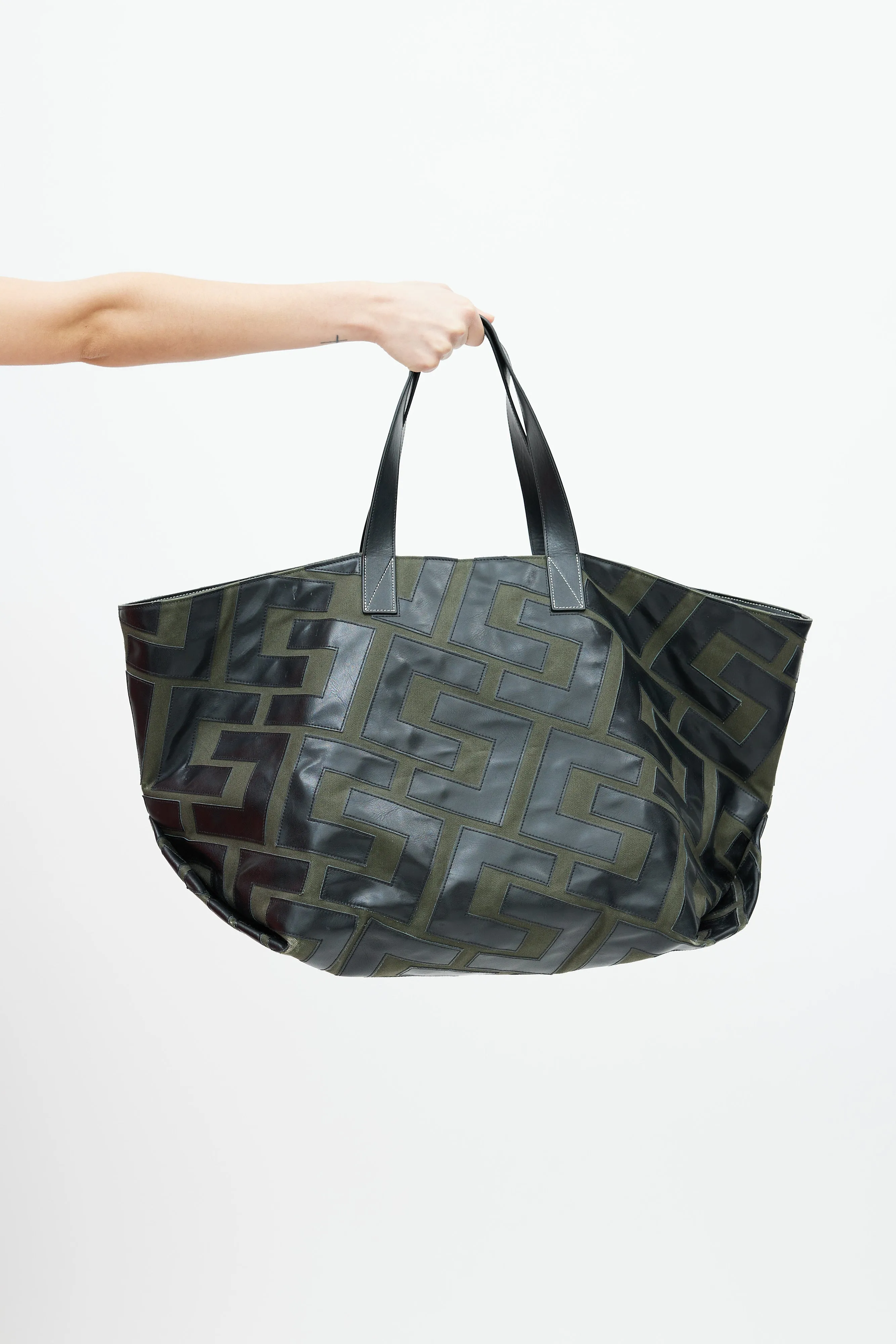 2018 Green & Black Logo Patchwork Medium Tote Bag