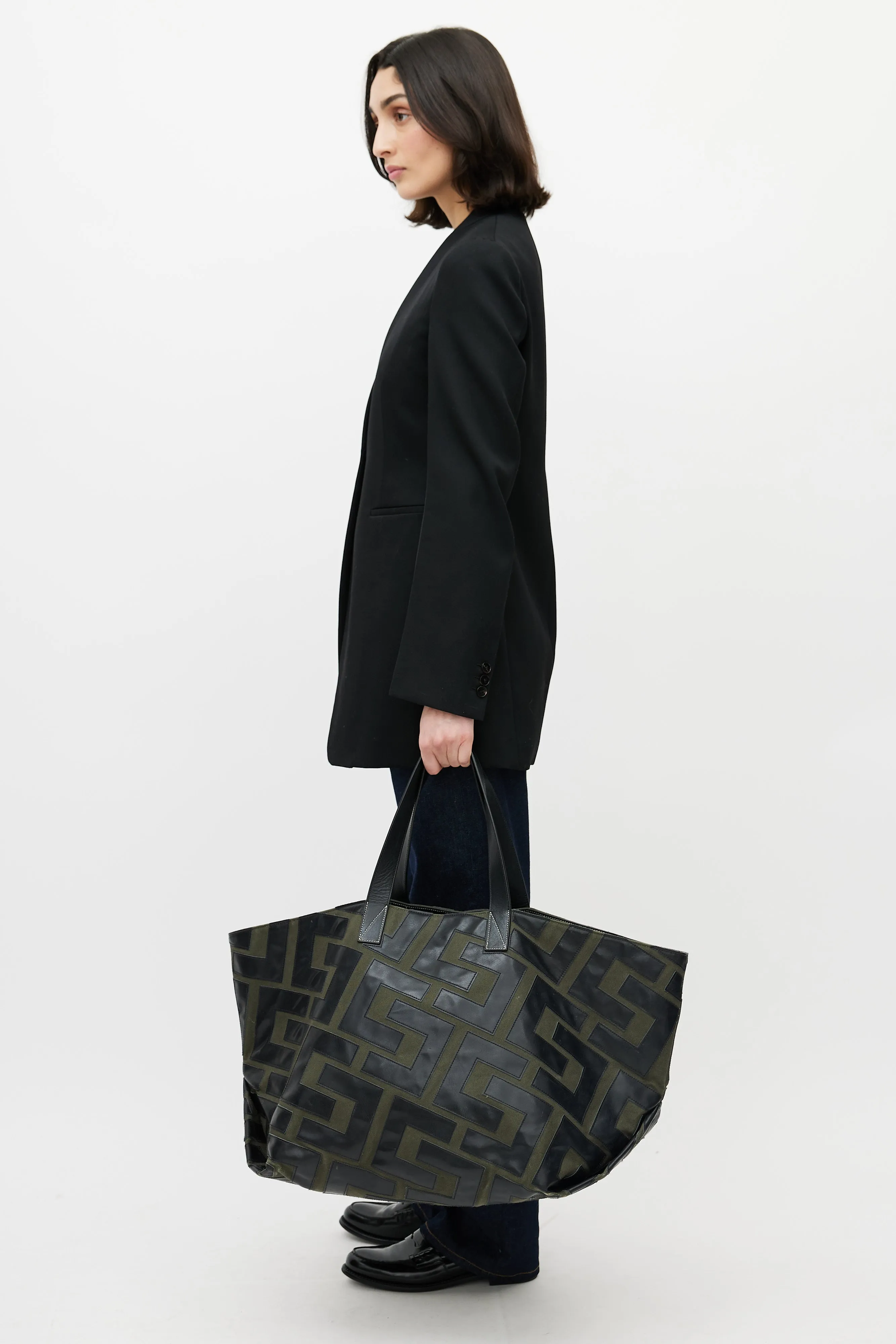 2018 Green & Black Logo Patchwork Medium Tote Bag