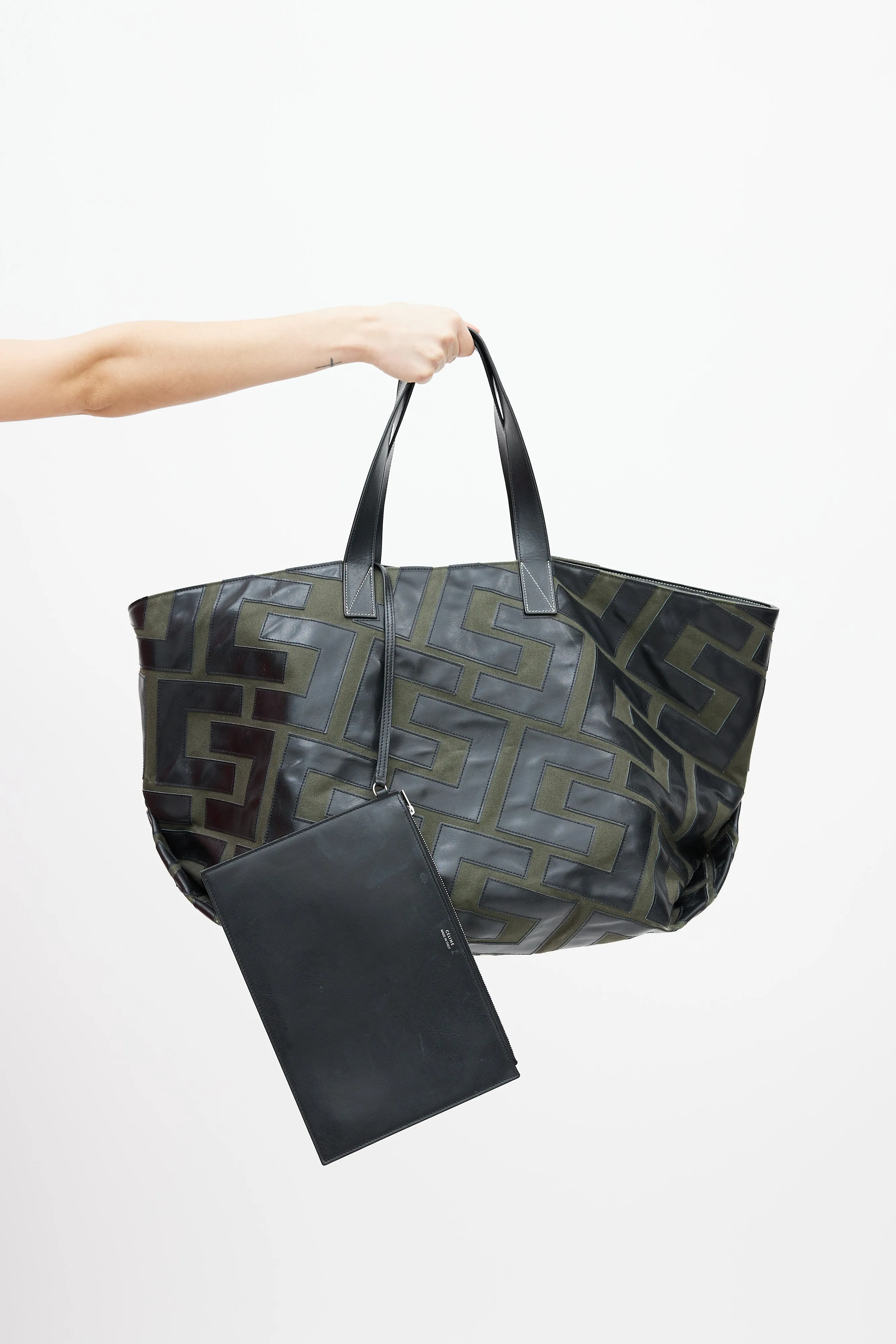 2018 Green & Black Logo Patchwork Medium Tote Bag