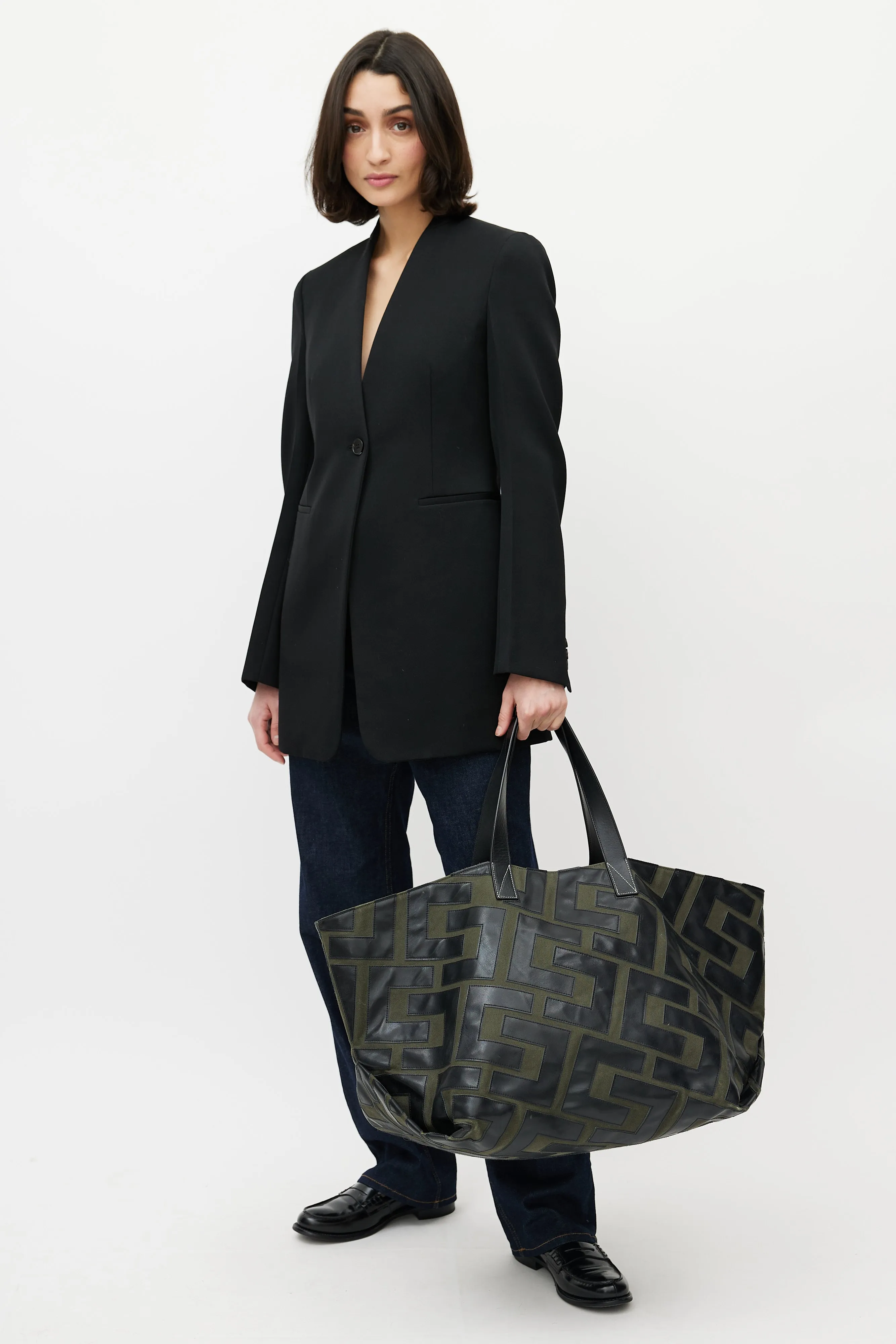 2018 Green & Black Logo Patchwork Medium Tote Bag