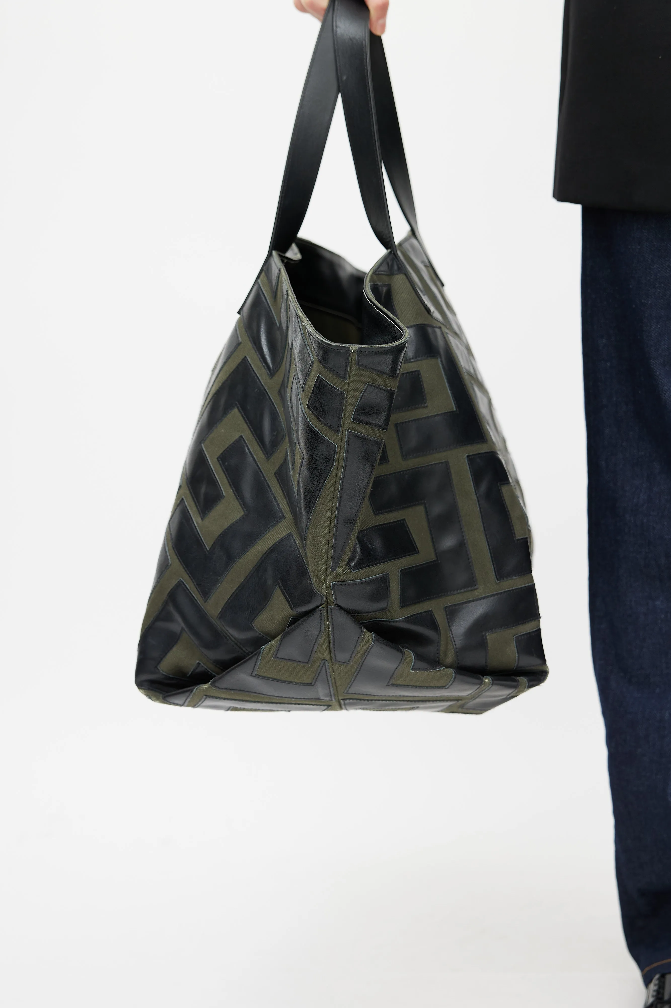 2018 Green & Black Logo Patchwork Medium Tote Bag