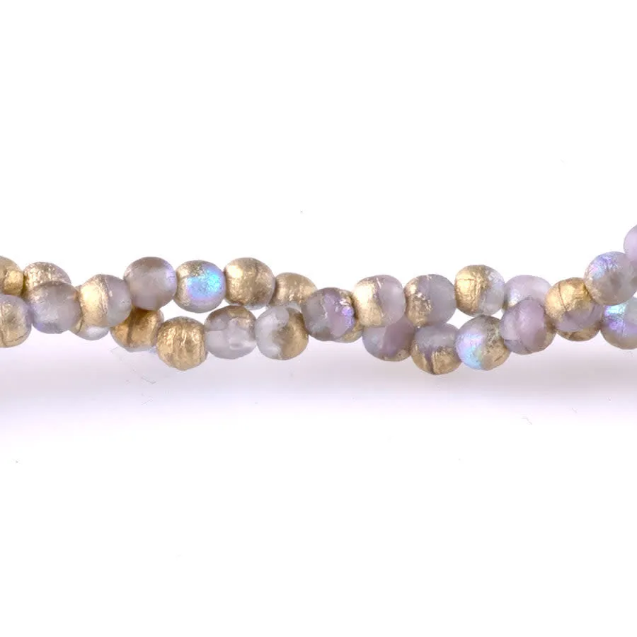 3mm Round Druk Czech Glass Beads - Grey with Etched, AB, and Gold Finishes