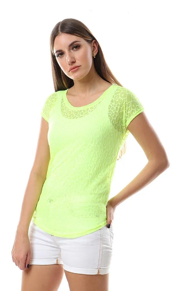 56822 Cool Self Patterned Cheer Neon Green Top