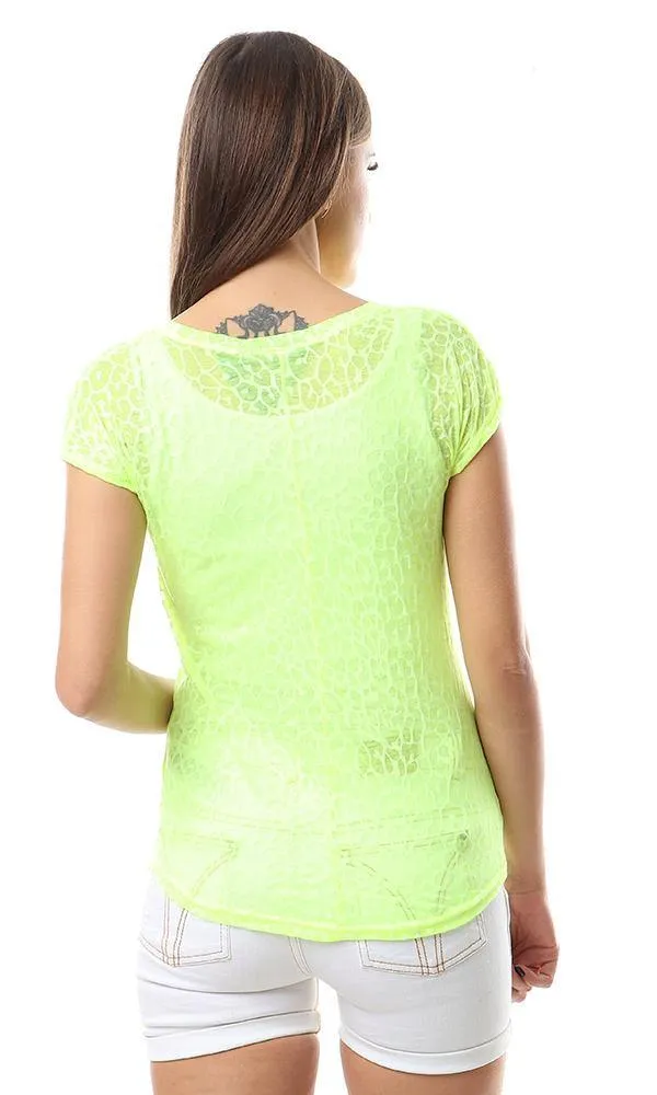56822 Cool Self Patterned Cheer Neon Green Top