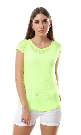 56822 Cool Self Patterned Cheer Neon Green Top