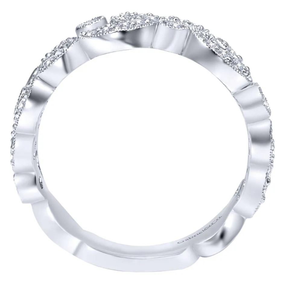 Anniversary White Gold Diamond Band with Pave Filigree