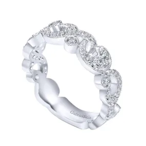 Anniversary White Gold Diamond Band with Pave Filigree
