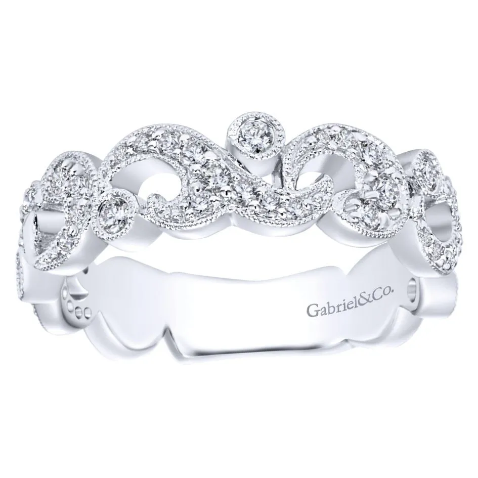 Anniversary White Gold Diamond Band with Pave Filigree