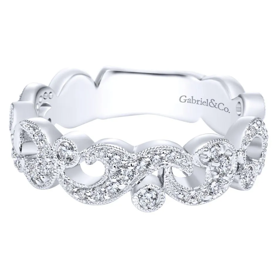 Anniversary White Gold Diamond Band with Pave Filigree