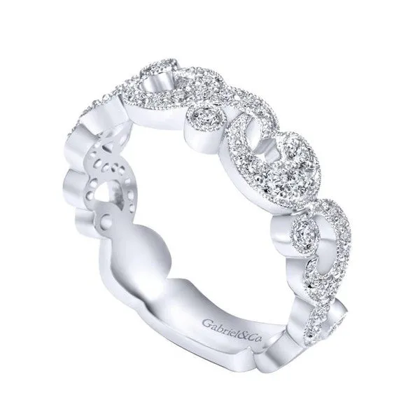 Anniversary White Gold Diamond Band with Pave Filigree