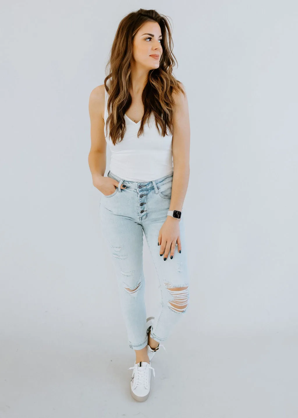 Aria Button Fly Skinny Jean