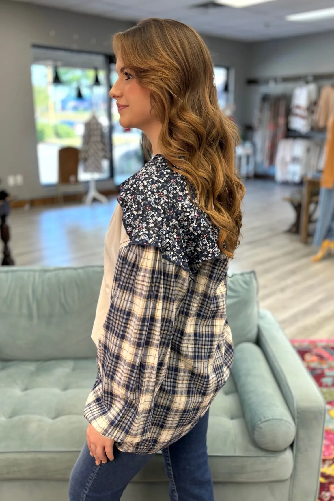 ARLETH Plaid Patchwork Top