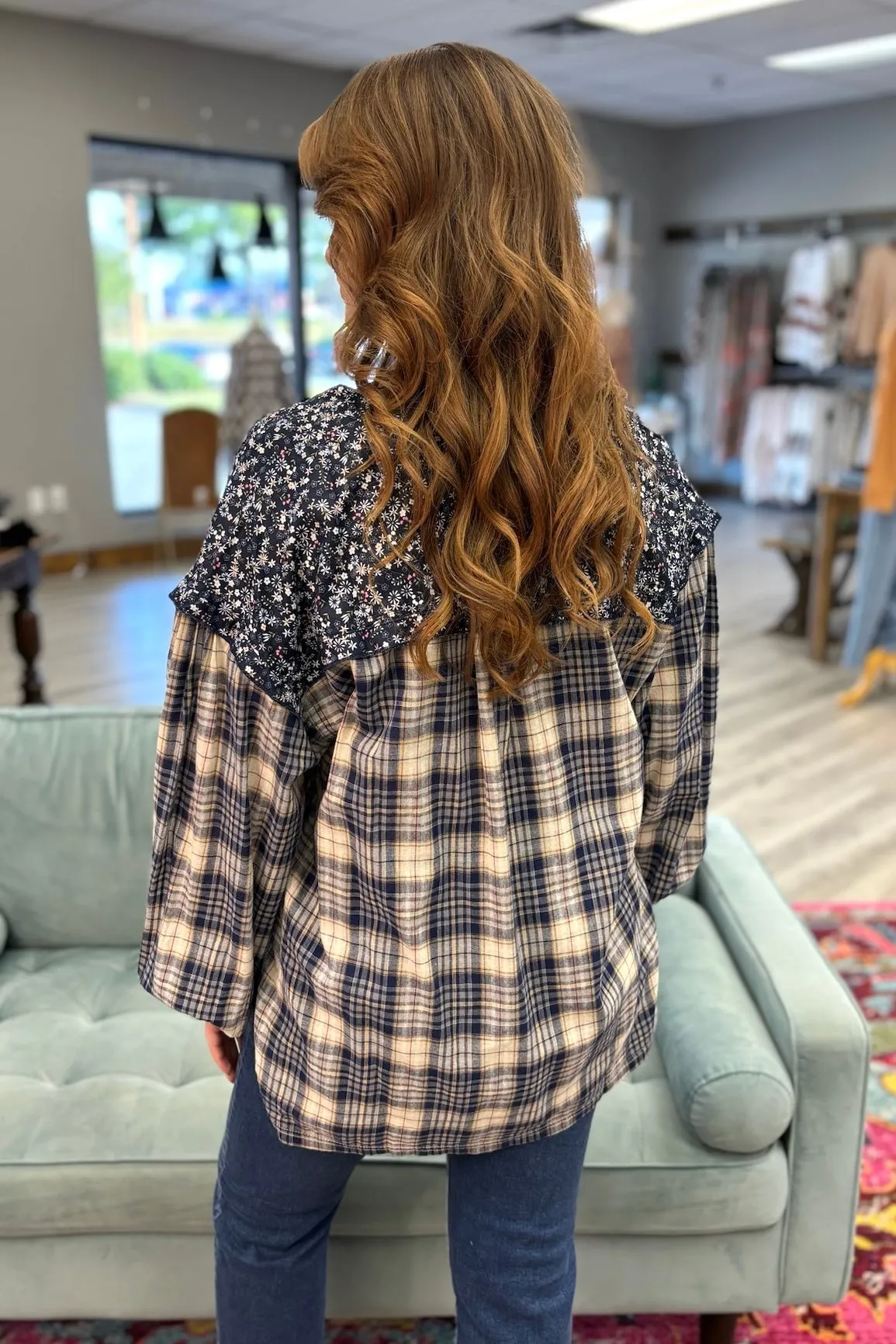 ARLETH Plaid Patchwork Top