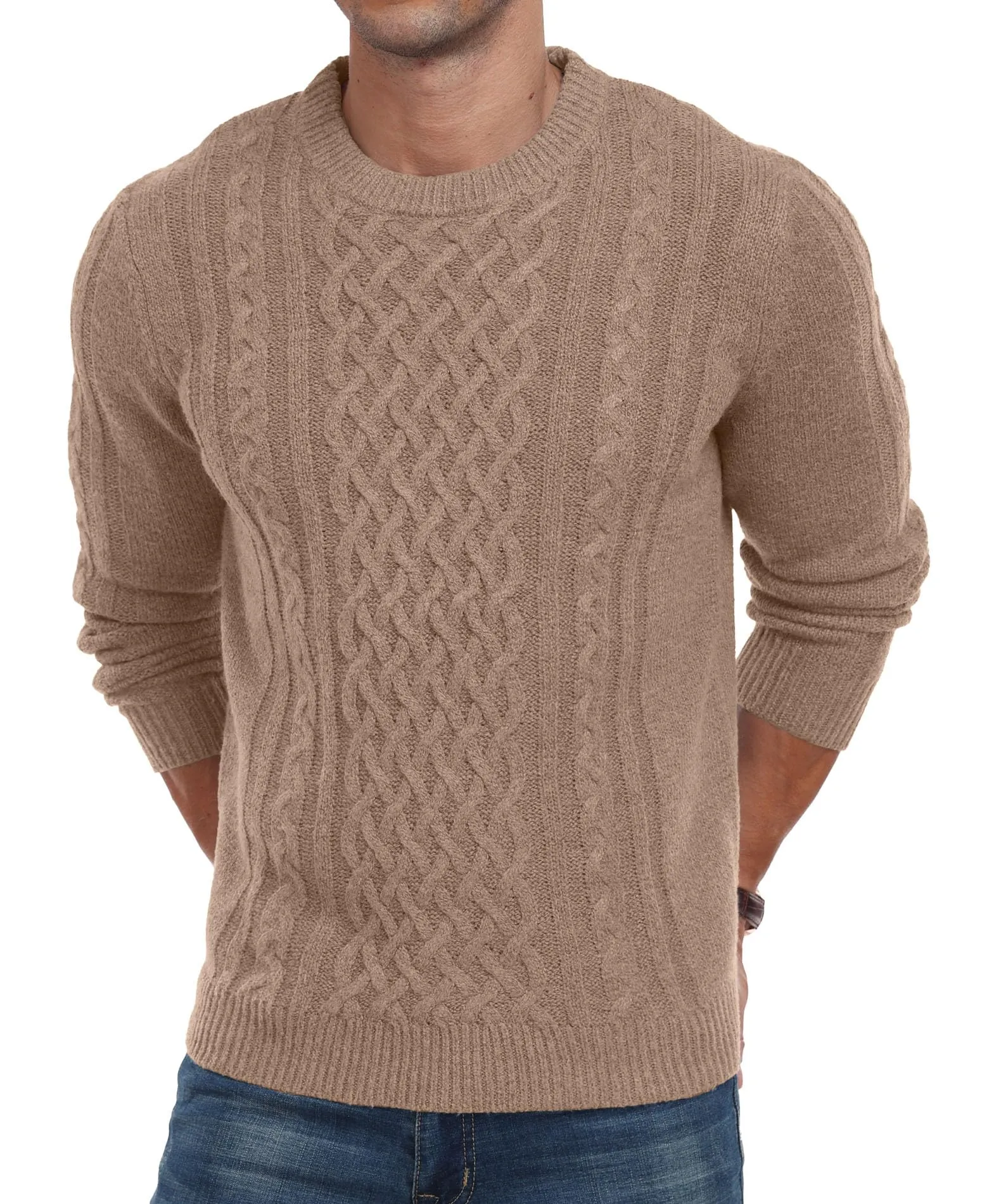 Askdeer Men's Fisherman Cable Crewneck Sweater Winter Casual Sweater for Men Knitted Pullover Sweaters with Ribbing Edge