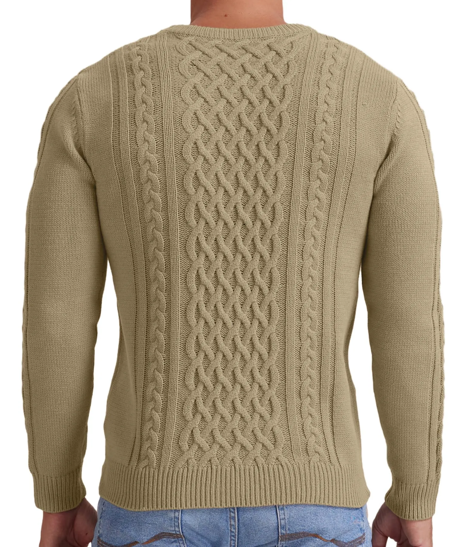 Askdeer Men's Fisherman Cable Crewneck Sweater Winter Casual Sweater for Men Knitted Pullover Sweaters with Ribbing Edge