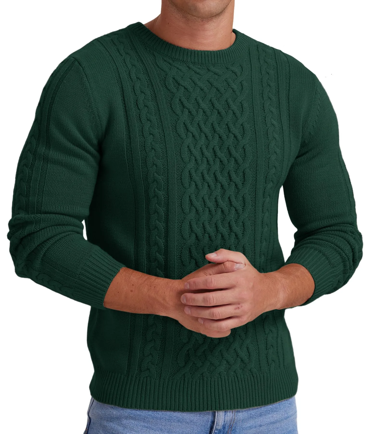 Askdeer Men's Fisherman Cable Crewneck Sweater Winter Casual Sweater for Men Knitted Pullover Sweaters with Ribbing Edge