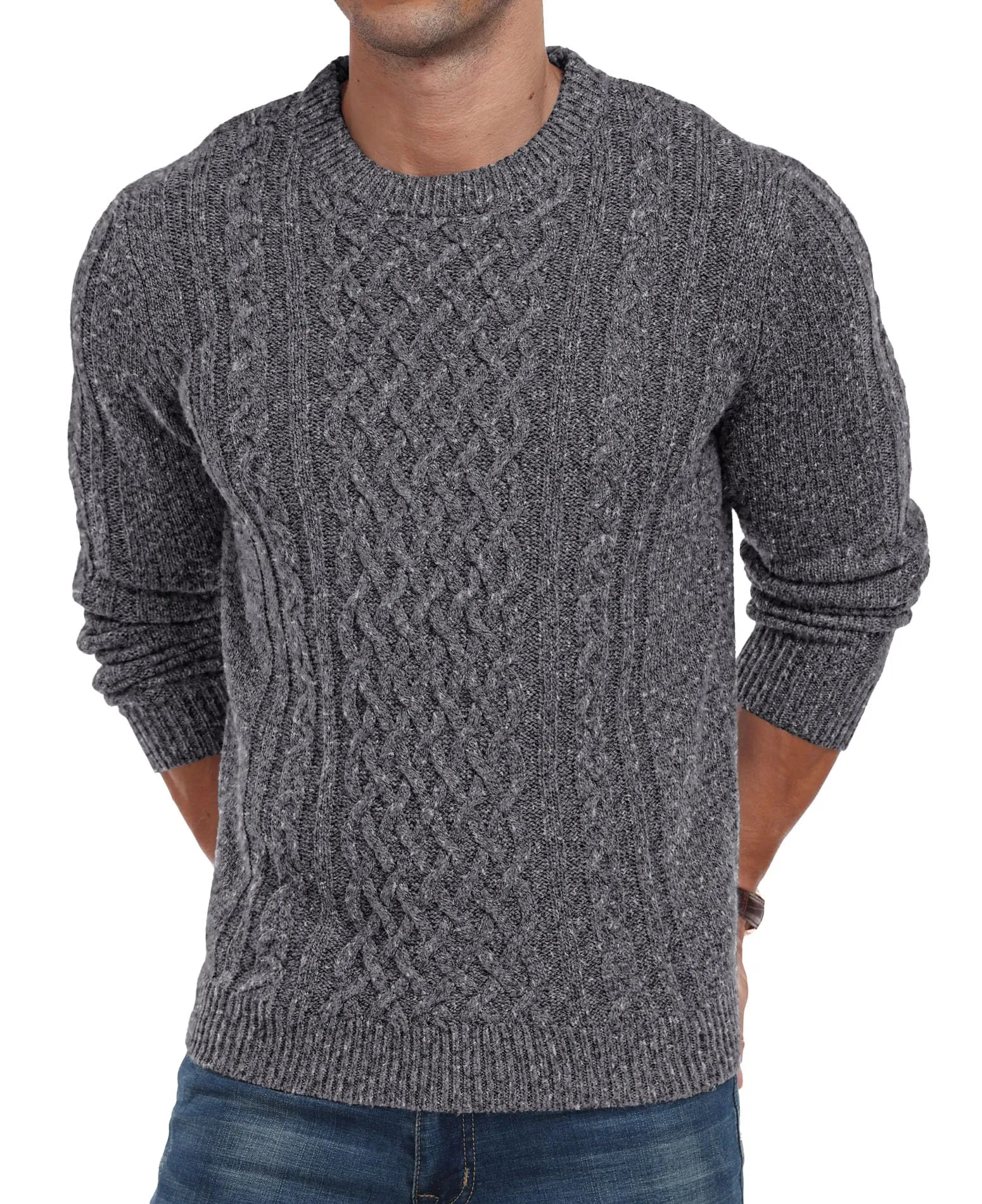 Askdeer Men's Fisherman Cable Crewneck Sweater Winter Casual Sweater for Men Knitted Pullover Sweaters with Ribbing Edge