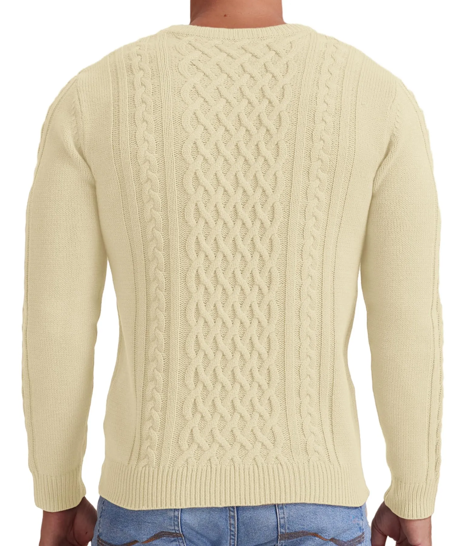 Askdeer Men's Fisherman Cable Crewneck Sweater Winter Casual Sweater for Men Knitted Pullover Sweaters with Ribbing Edge