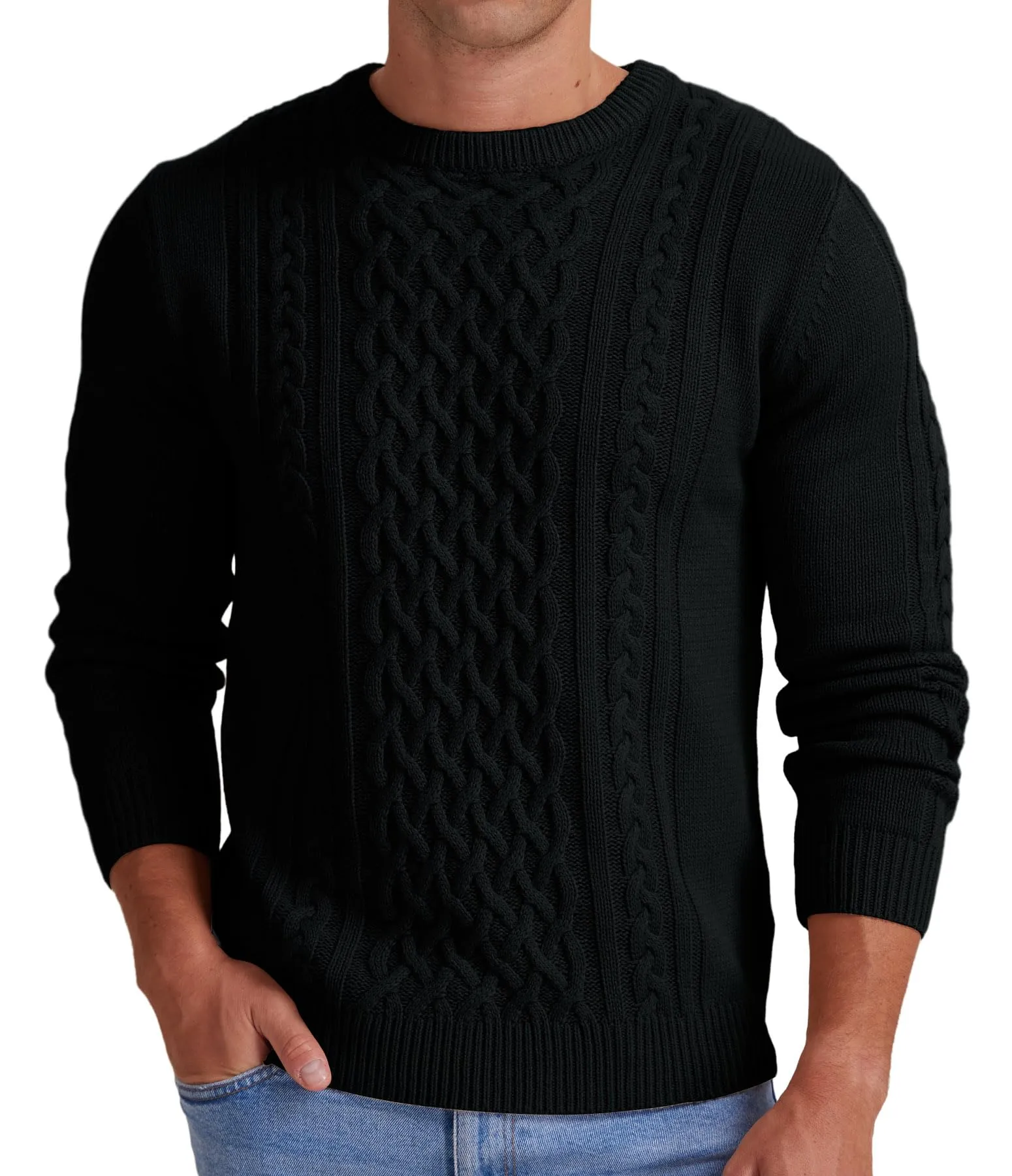 Askdeer Men's Fisherman Cable Crewneck Sweater Winter Casual Sweater for Men Knitted Pullover Sweaters with Ribbing Edge