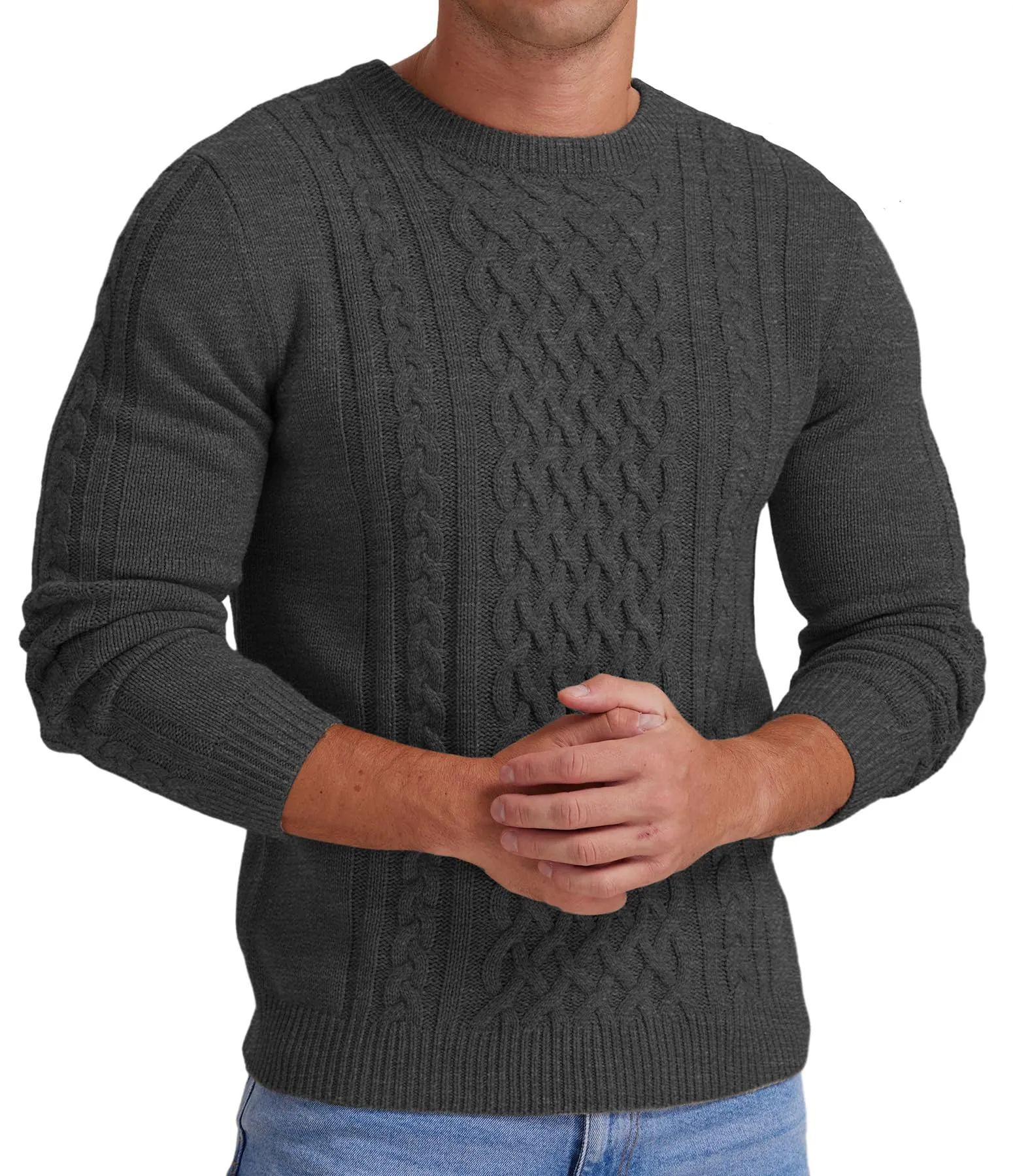 Askdeer Men's Fisherman Cable Crewneck Sweater Winter Casual Sweater for Men Knitted Pullover Sweaters with Ribbing Edge