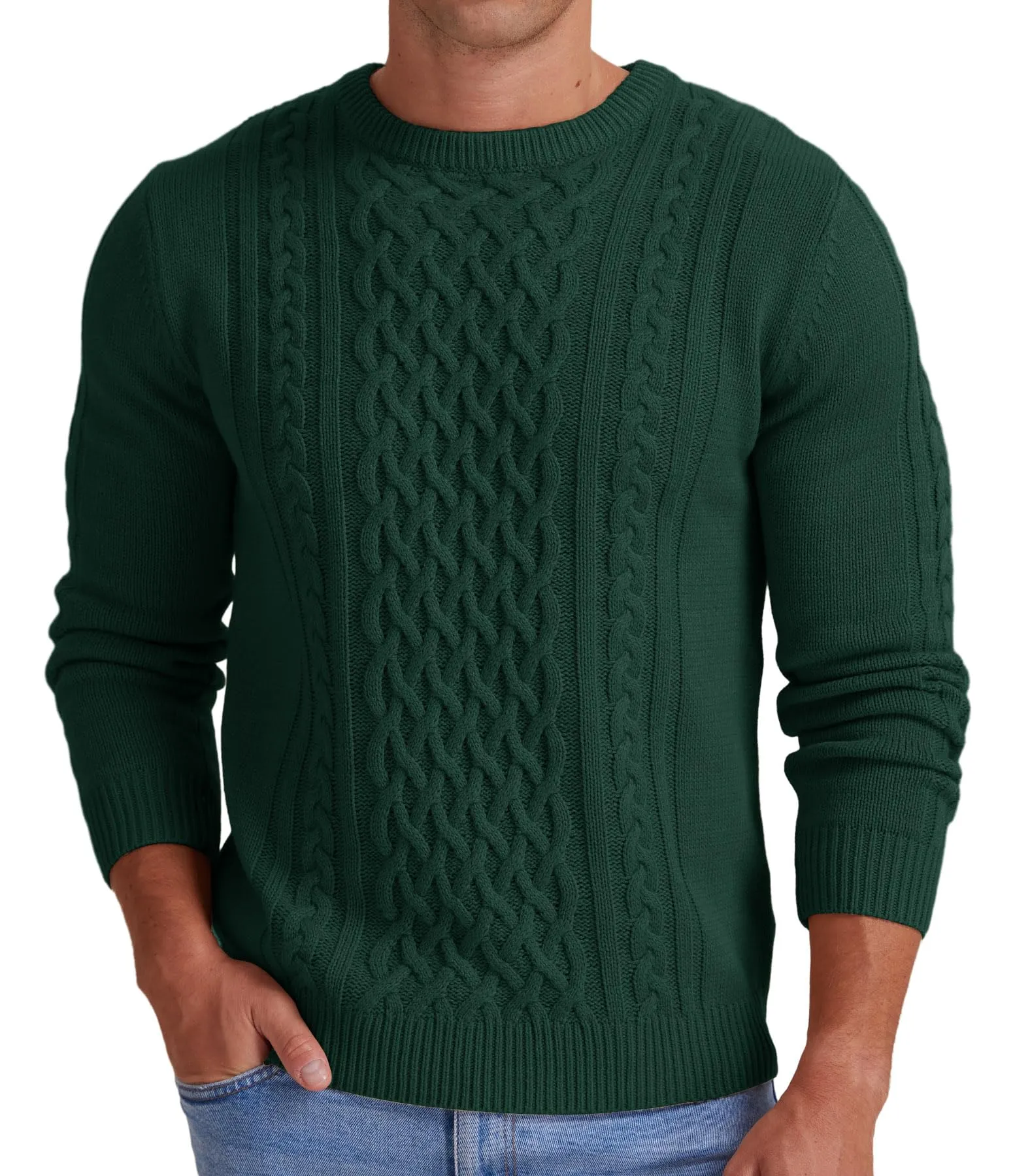 Askdeer Men's Fisherman Cable Crewneck Sweater Winter Casual Sweater for Men Knitted Pullover Sweaters with Ribbing Edge