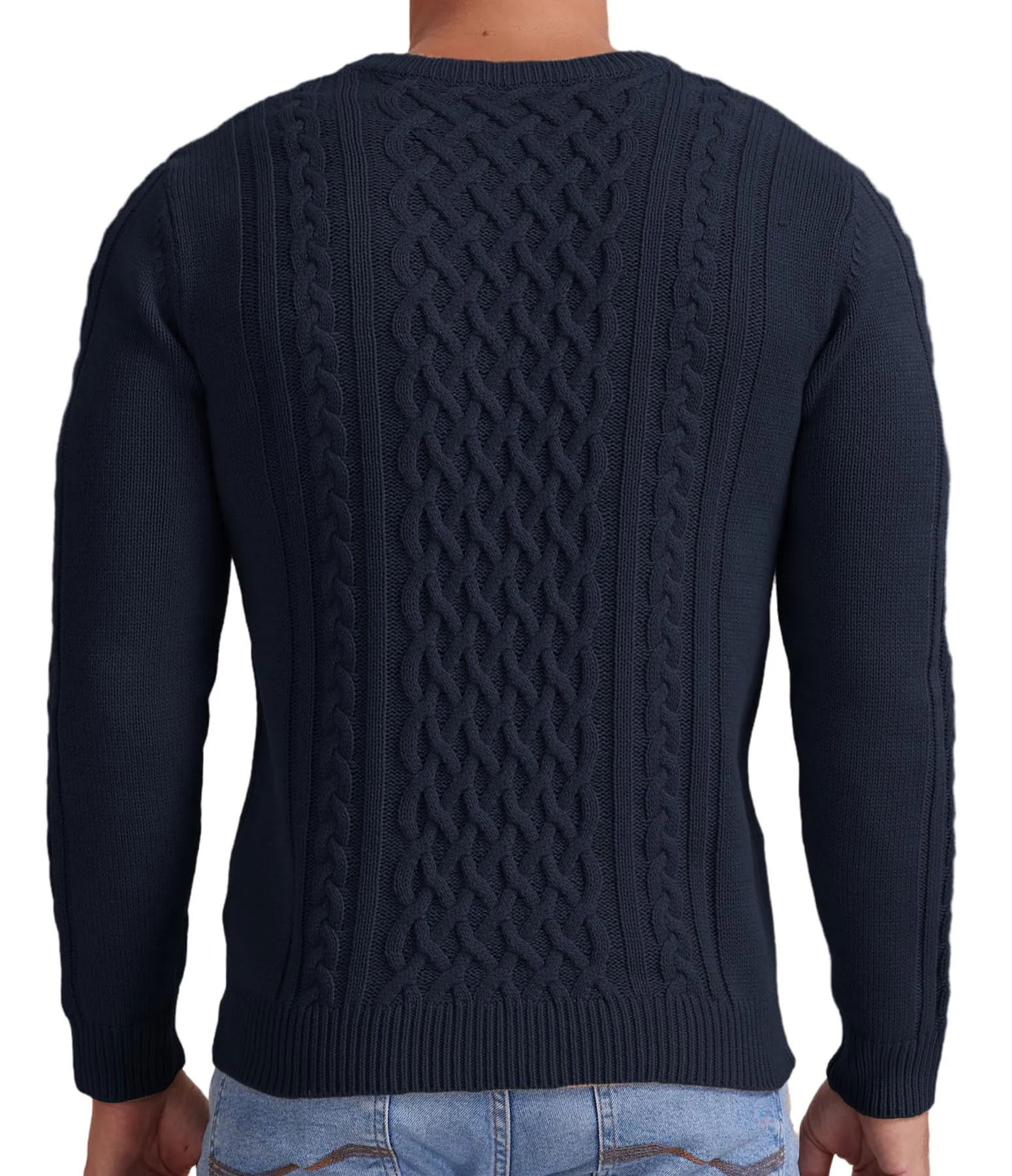 Askdeer Men's Fisherman Cable Crewneck Sweater Winter Casual Sweater for Men Knitted Pullover Sweaters with Ribbing Edge