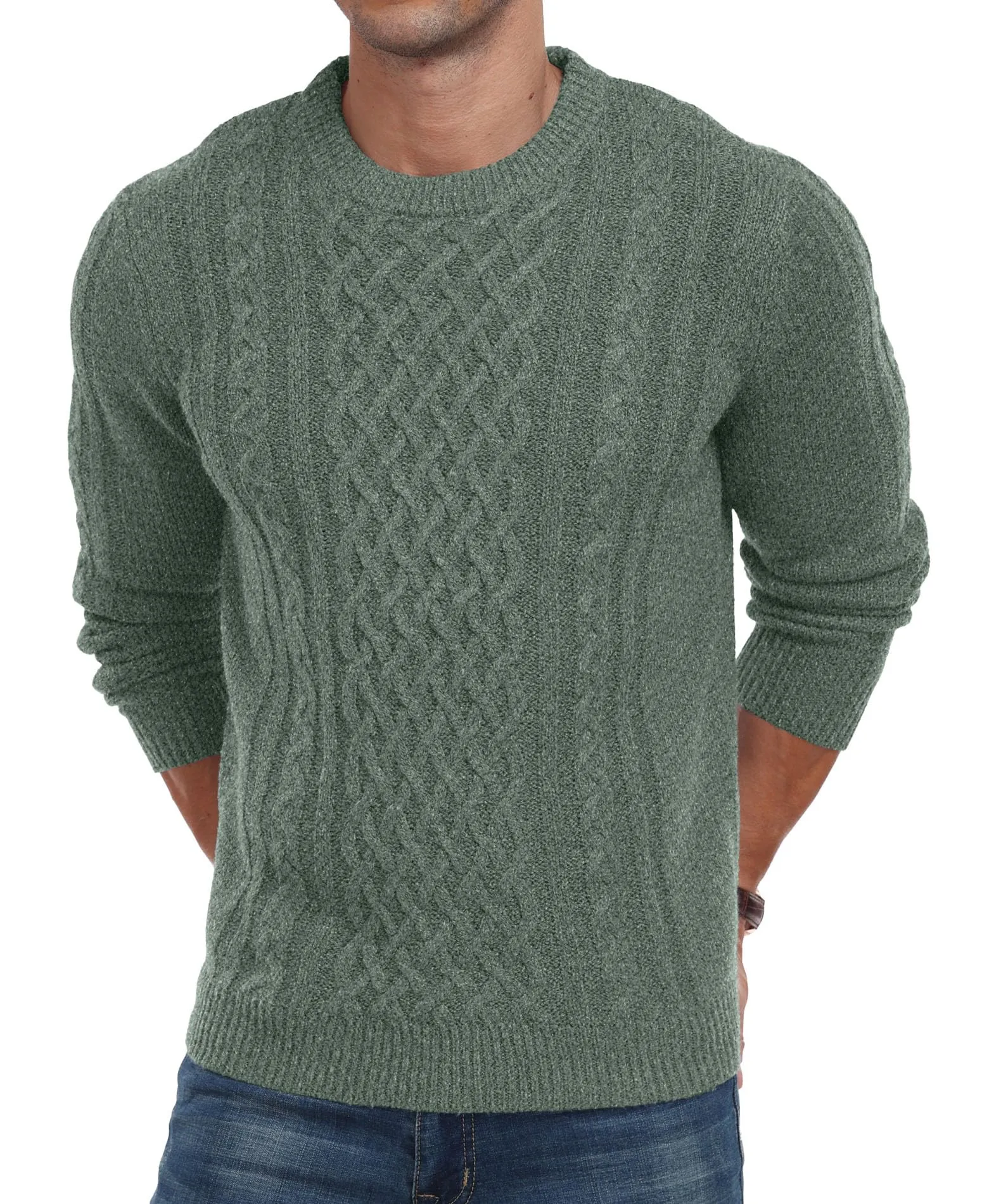 Askdeer Men's Fisherman Cable Crewneck Sweater Winter Casual Sweater for Men Knitted Pullover Sweaters with Ribbing Edge