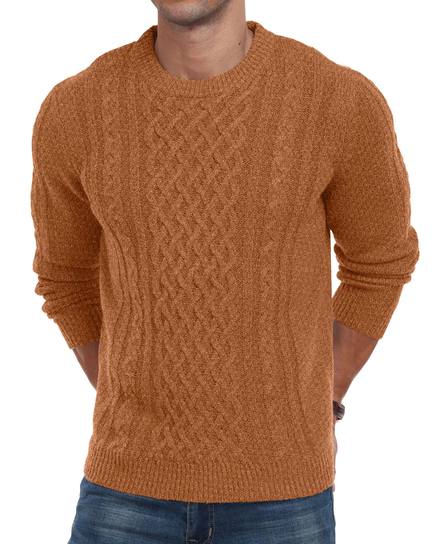 Askdeer Men's Fisherman Cable Crewneck Sweater Winter Casual Sweater for Men Knitted Pullover Sweaters with Ribbing Edge