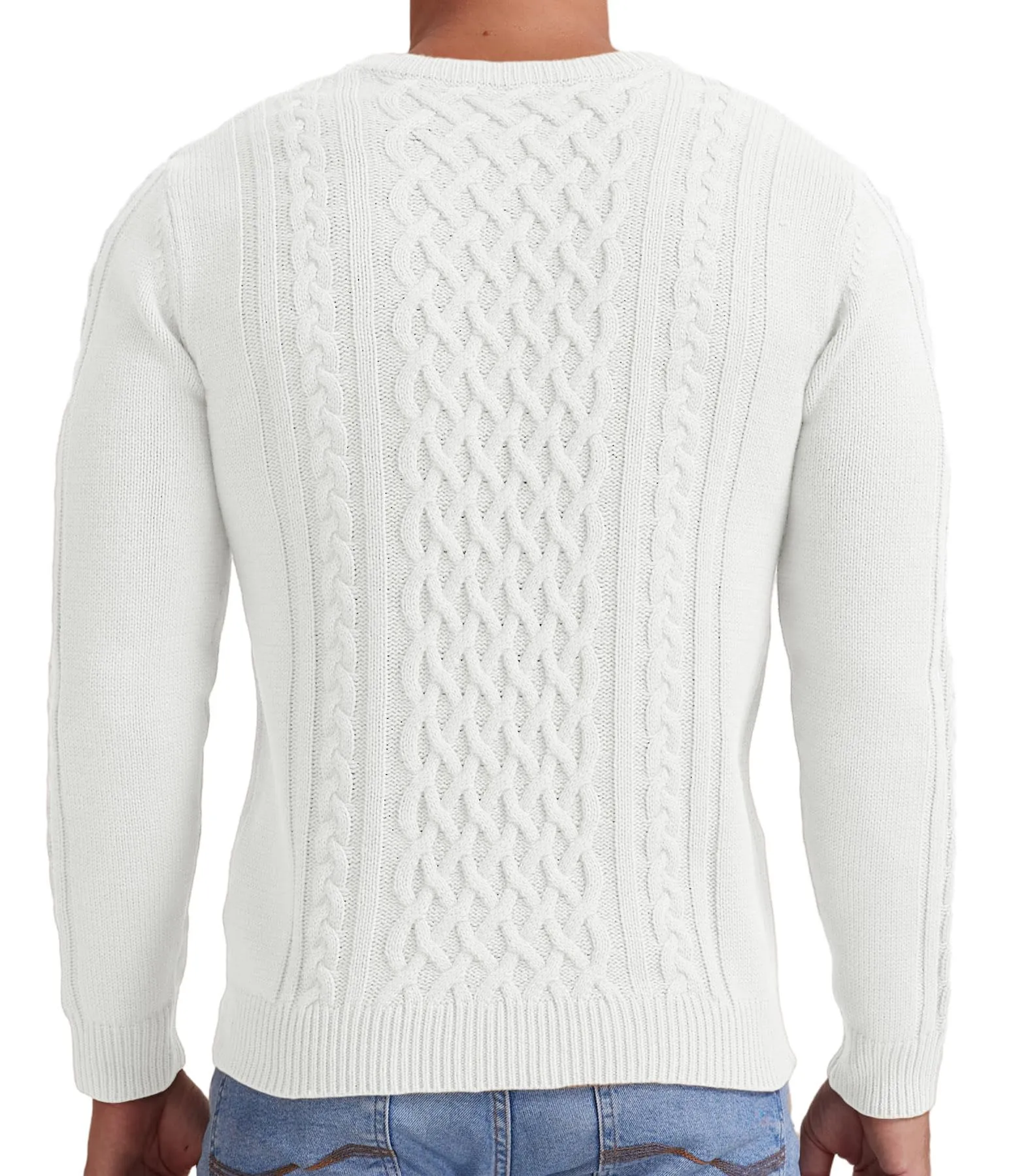 Askdeer Men's Fisherman Cable Crewneck Sweater Winter Casual Sweater for Men Knitted Pullover Sweaters with Ribbing Edge