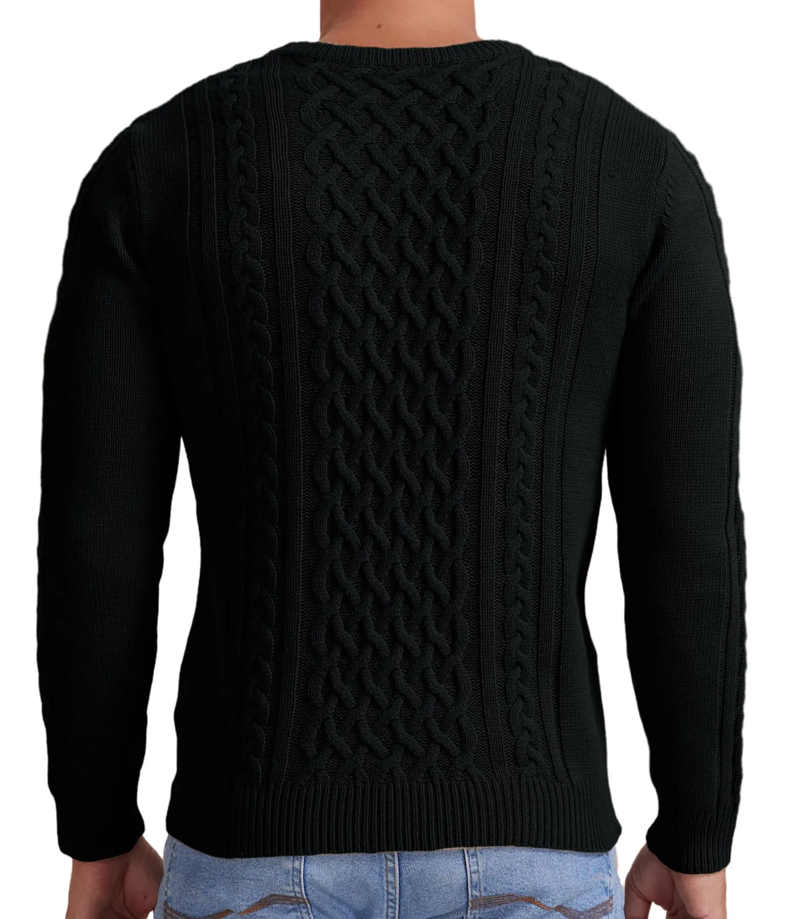 Askdeer Men's Fisherman Cable Crewneck Sweater Winter Casual Sweater for Men Knitted Pullover Sweaters with Ribbing Edge
