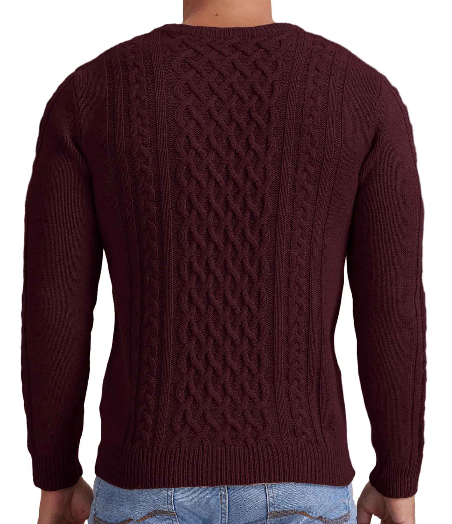Askdeer Men's Fisherman Cable Crewneck Sweater Winter Casual Sweater for Men Knitted Pullover Sweaters with Ribbing Edge