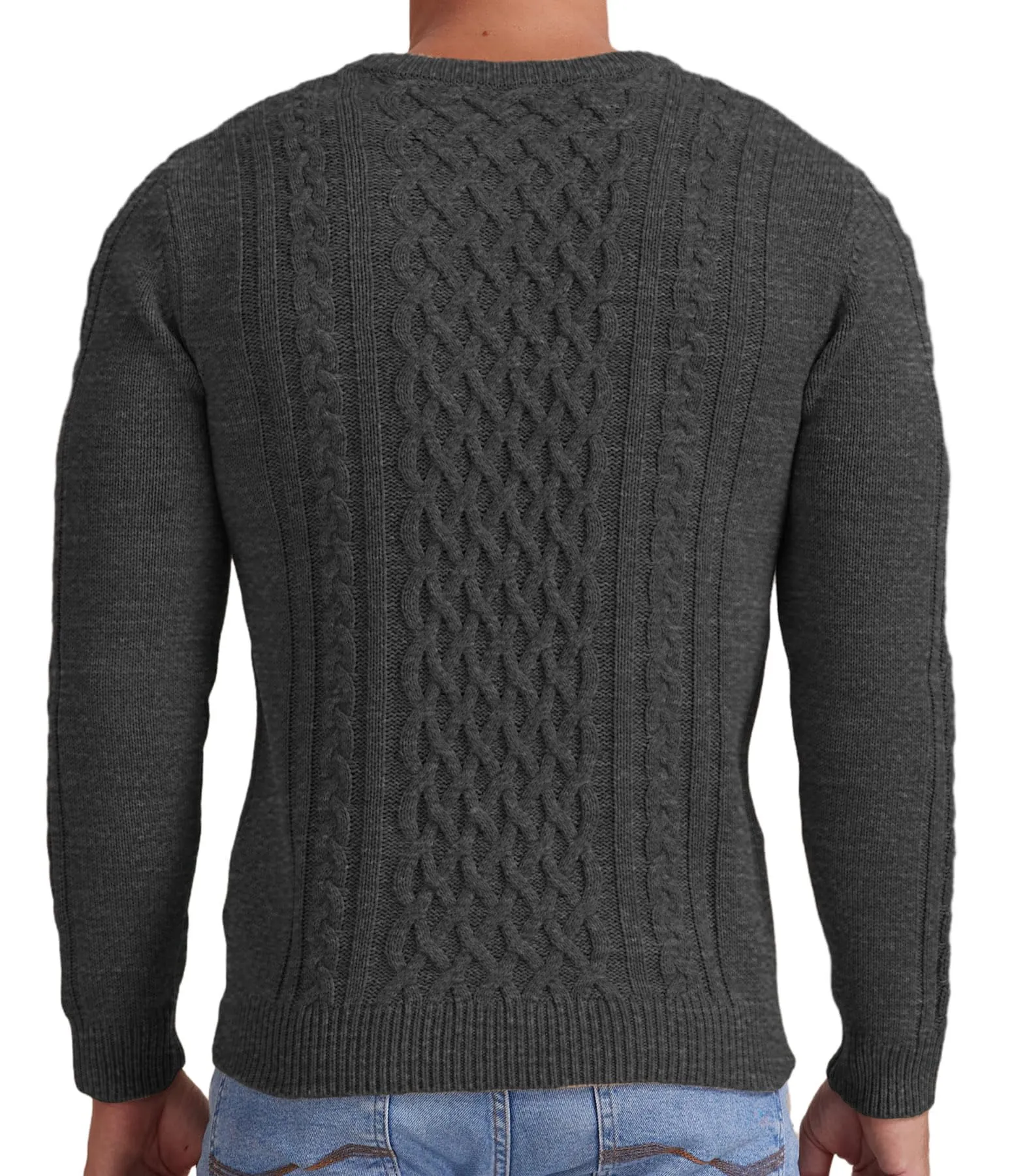 Askdeer Men's Fisherman Cable Crewneck Sweater Winter Casual Sweater for Men Knitted Pullover Sweaters with Ribbing Edge