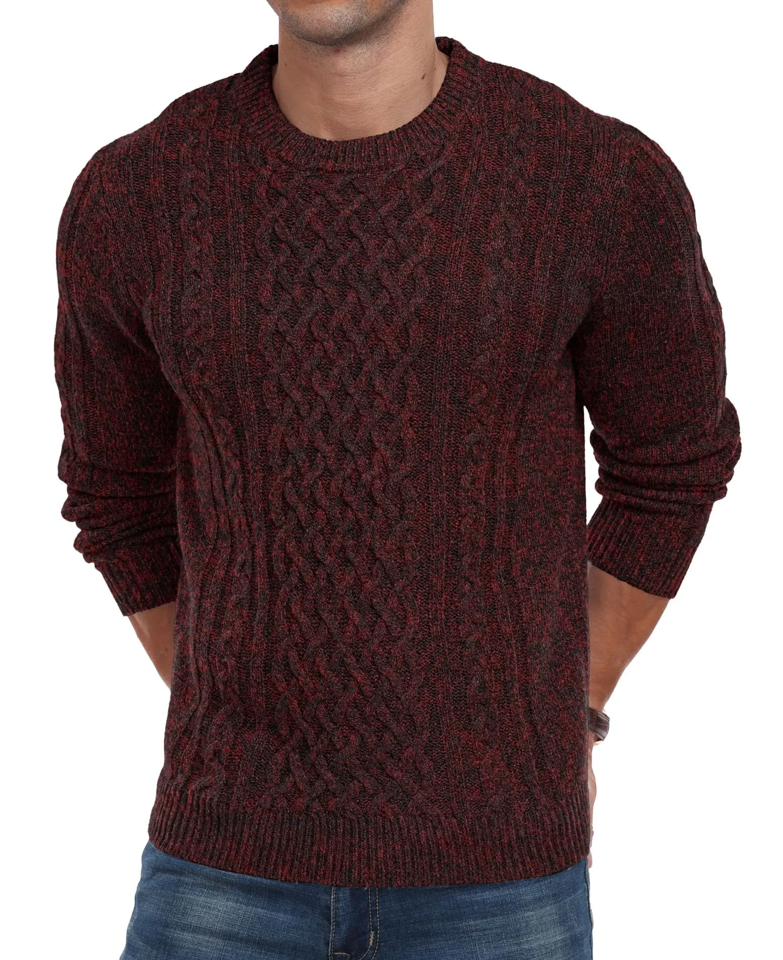 Askdeer Men's Fisherman Cable Crewneck Sweater Winter Casual Sweater for Men Knitted Pullover Sweaters with Ribbing Edge