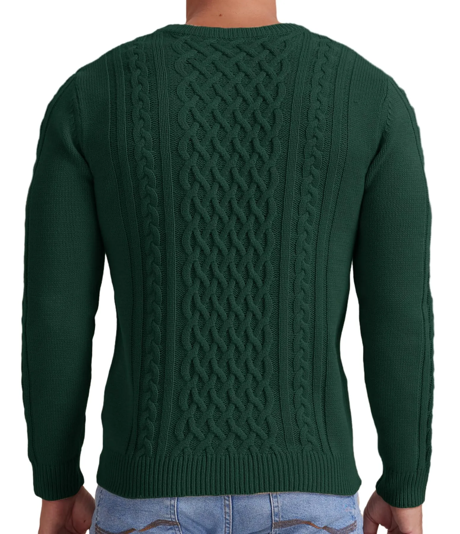Askdeer Men's Fisherman Cable Crewneck Sweater Winter Casual Sweater for Men Knitted Pullover Sweaters with Ribbing Edge