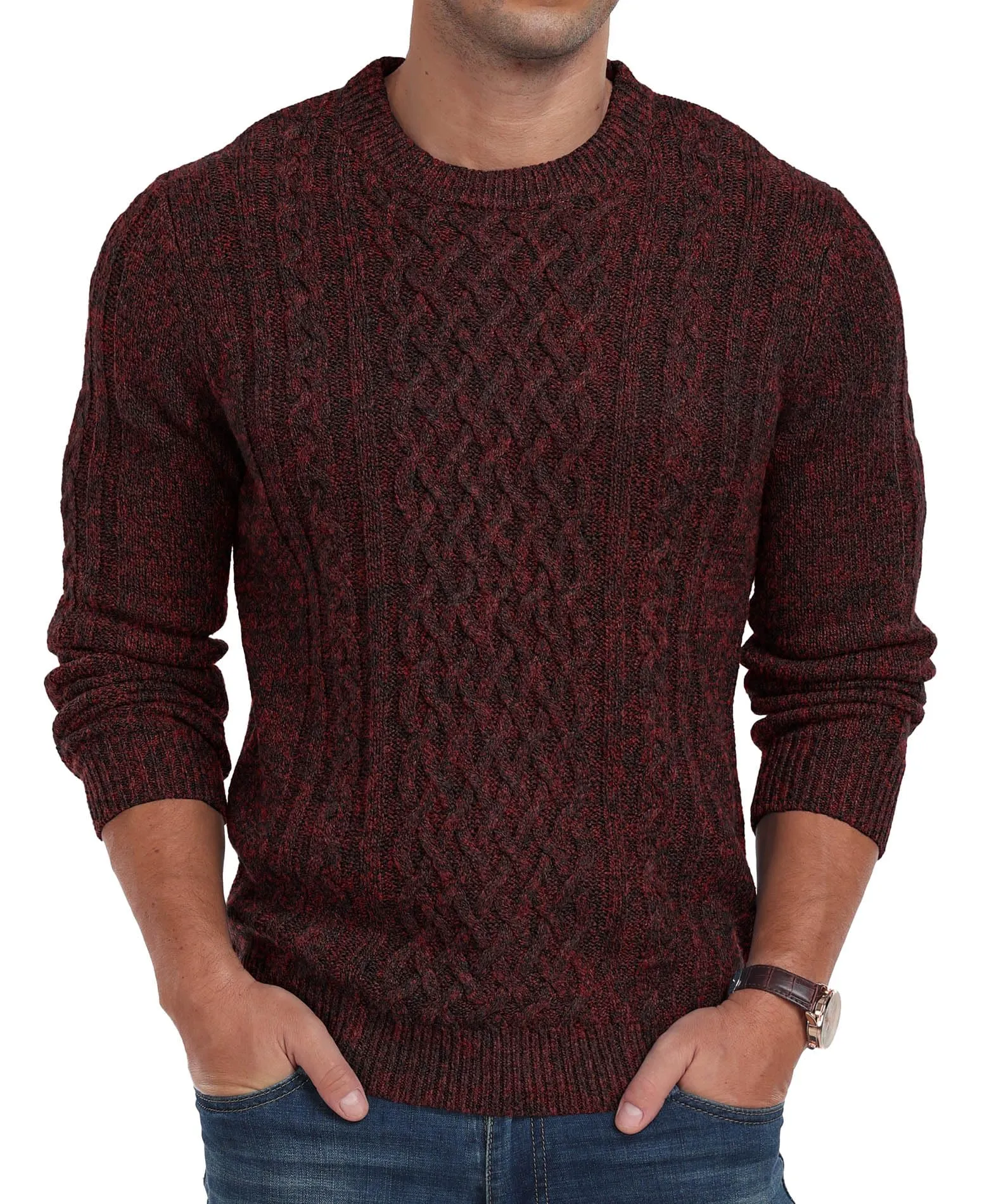 Askdeer Men's Fisherman Cable Crewneck Sweater Winter Casual Sweater for Men Knitted Pullover Sweaters with Ribbing Edge