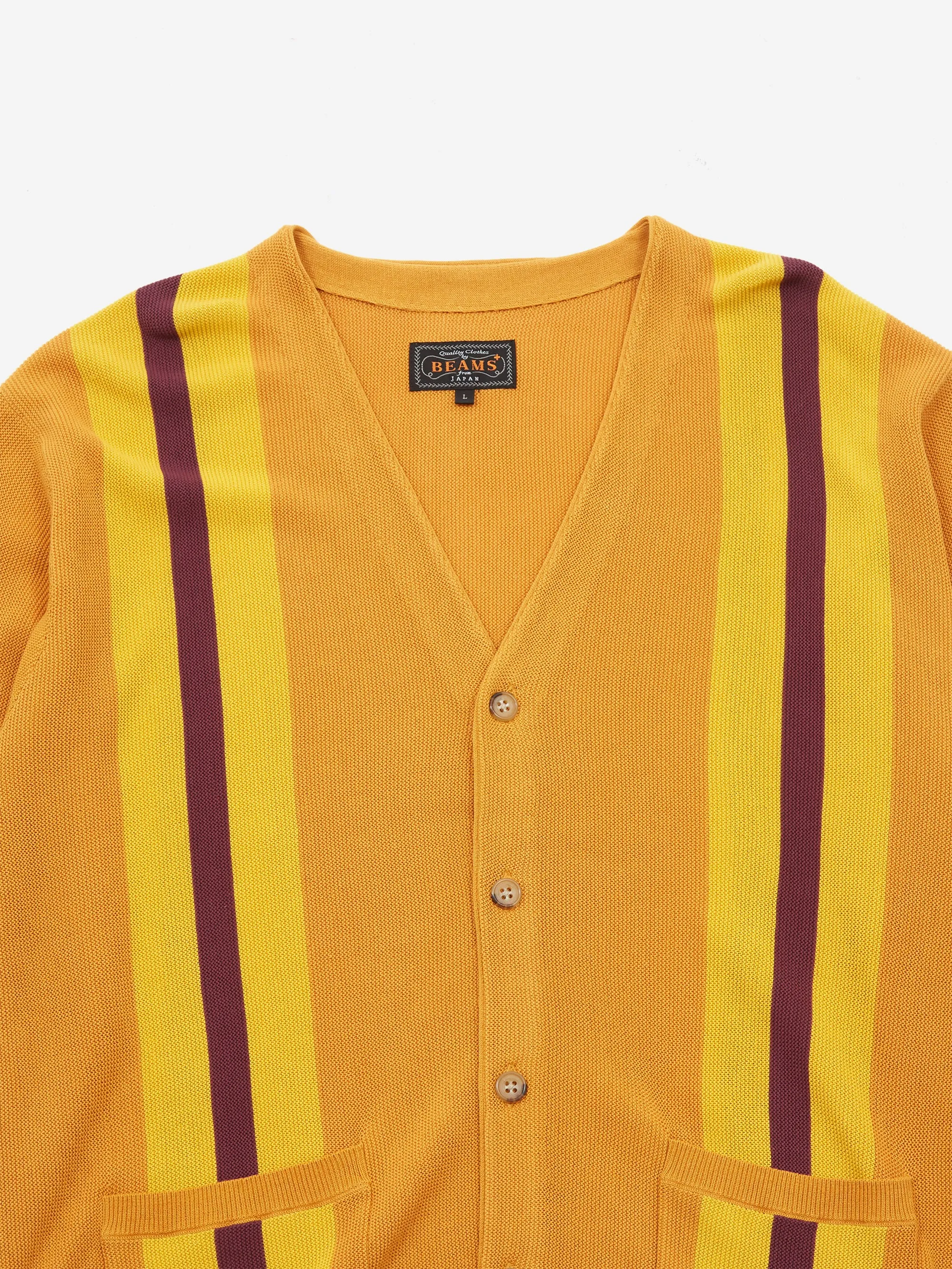 Beams Plus Stripe Jacquard Cardigan - Mustard