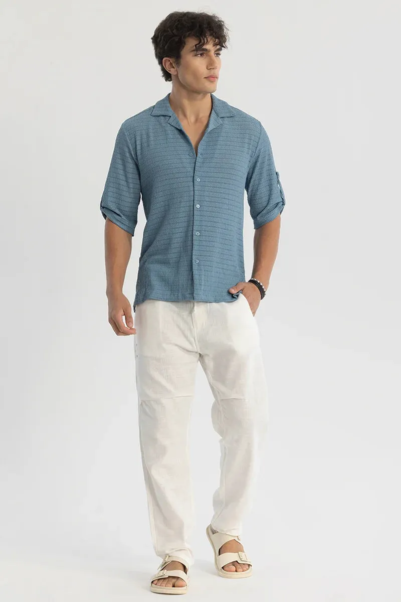 Blue Self-Design Cuban Shirt