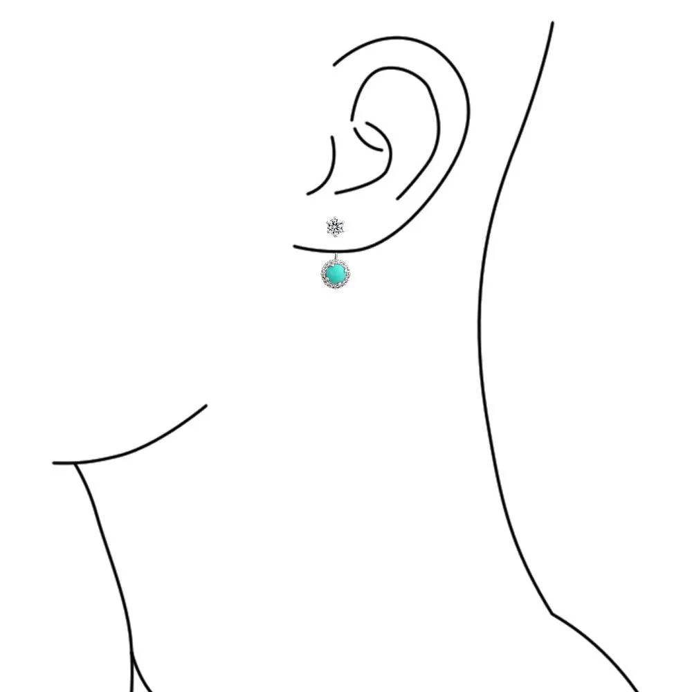 Blue Turquoise Halo CZ Prom Ear Jacket Earrings Silver Plated