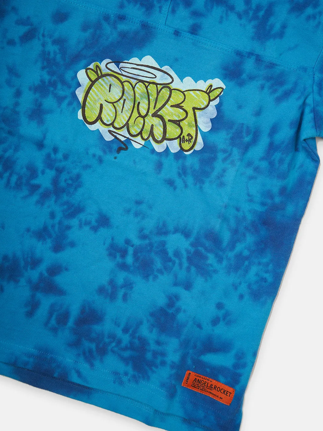 Boys Blue Tie Dye Graffiti Printed Round Neck T-Shirt