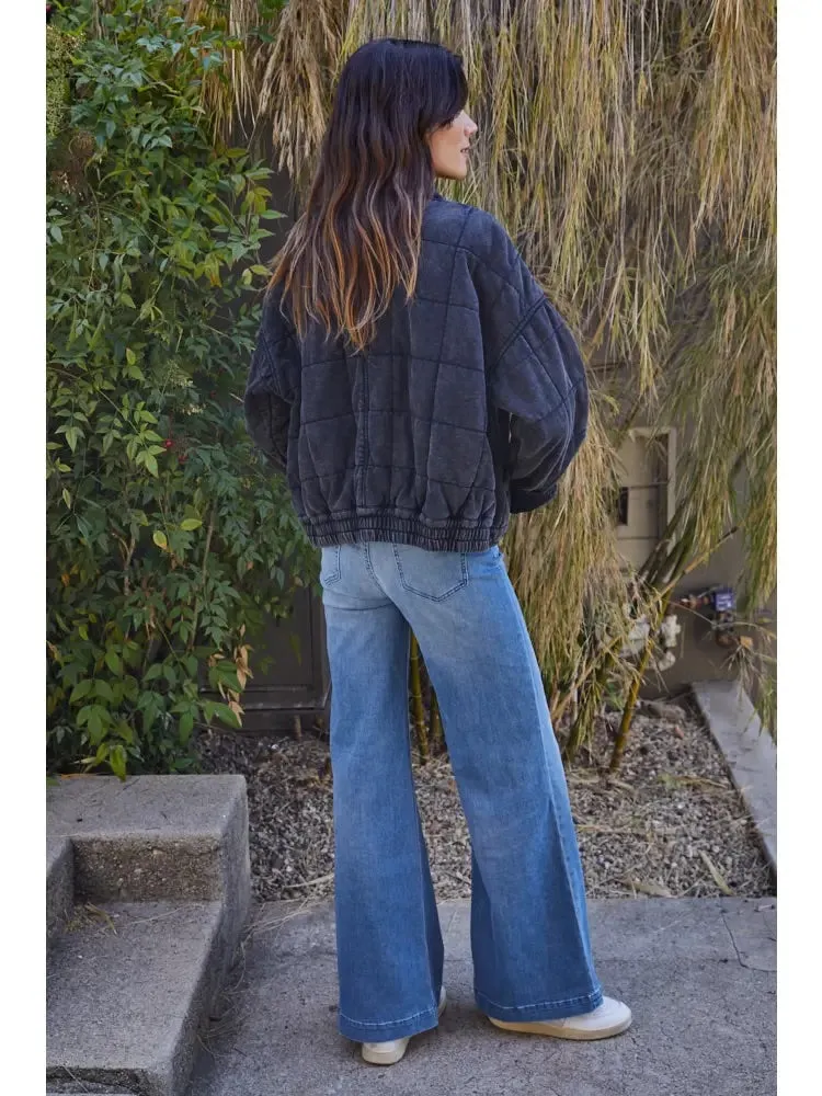 By Together Long Sleeve Quilted Knit Mineral Washed Jacket