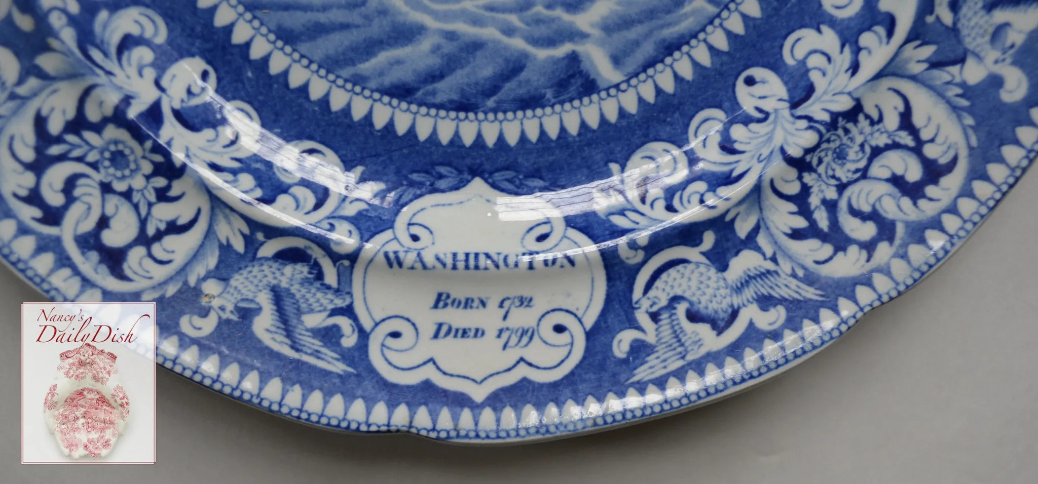 c1825 Historical Staffordshire Enoch Wood & Sons Blue Transferware Plate American Independence, Pilgrims, Washington, Boxer v Enterprise