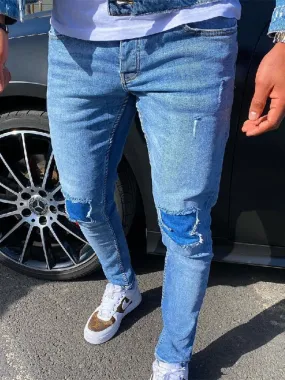 Casual Men Jeans Spring New Fashion Ripped Patchwork Skinny Denim Trouser For Mens 2022 Harajuku Slim Fit Pencil Pant Streetwear