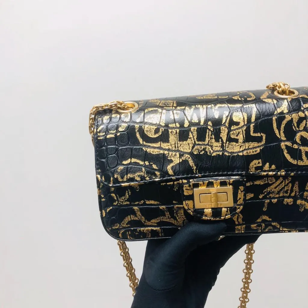 CHANEL 19A Graffiti Croc Embossed Mini 2.55 Reissue