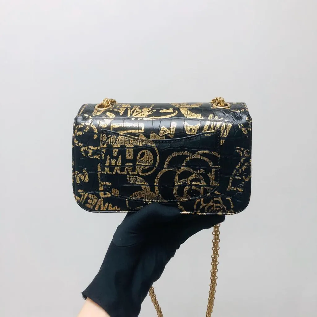 CHANEL 19A Graffiti Croc Embossed Mini 2.55 Reissue