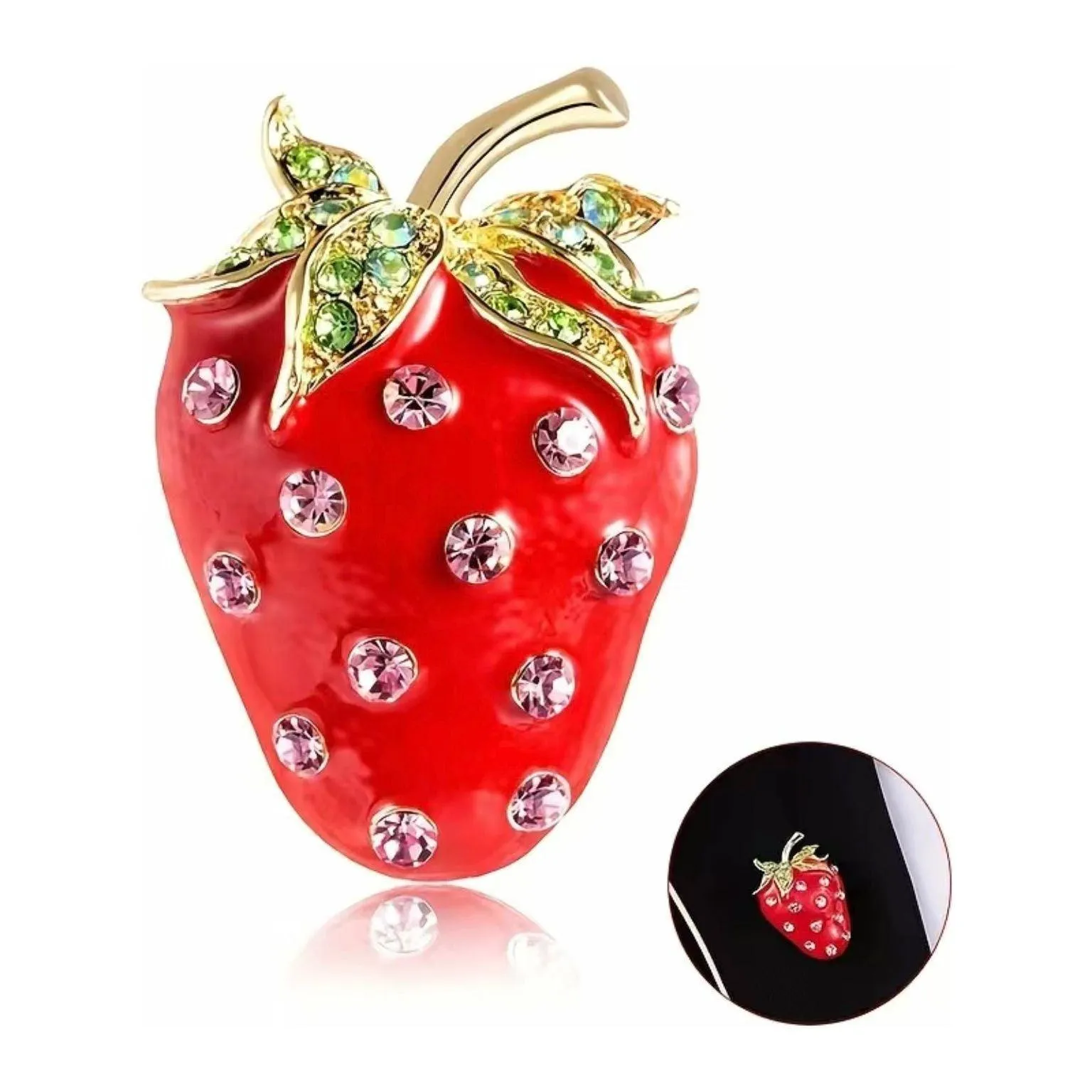 Crystal Studded Strawberry Brooch