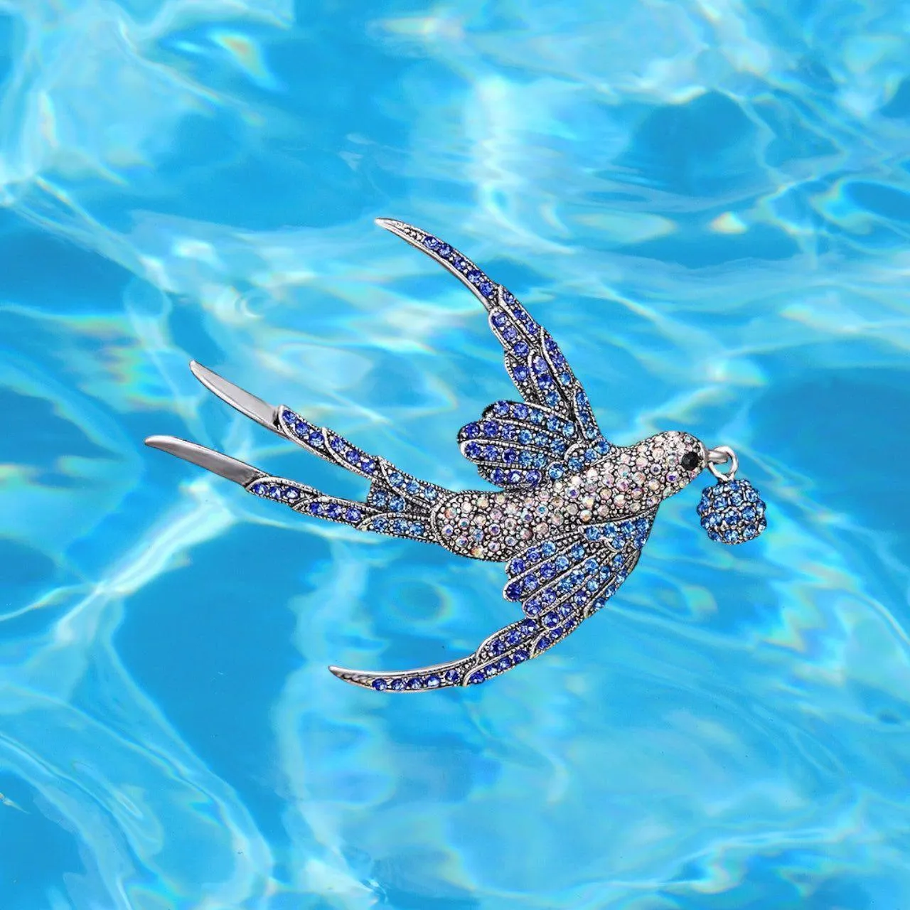 Crystal Studded Swallow Bird Brooch