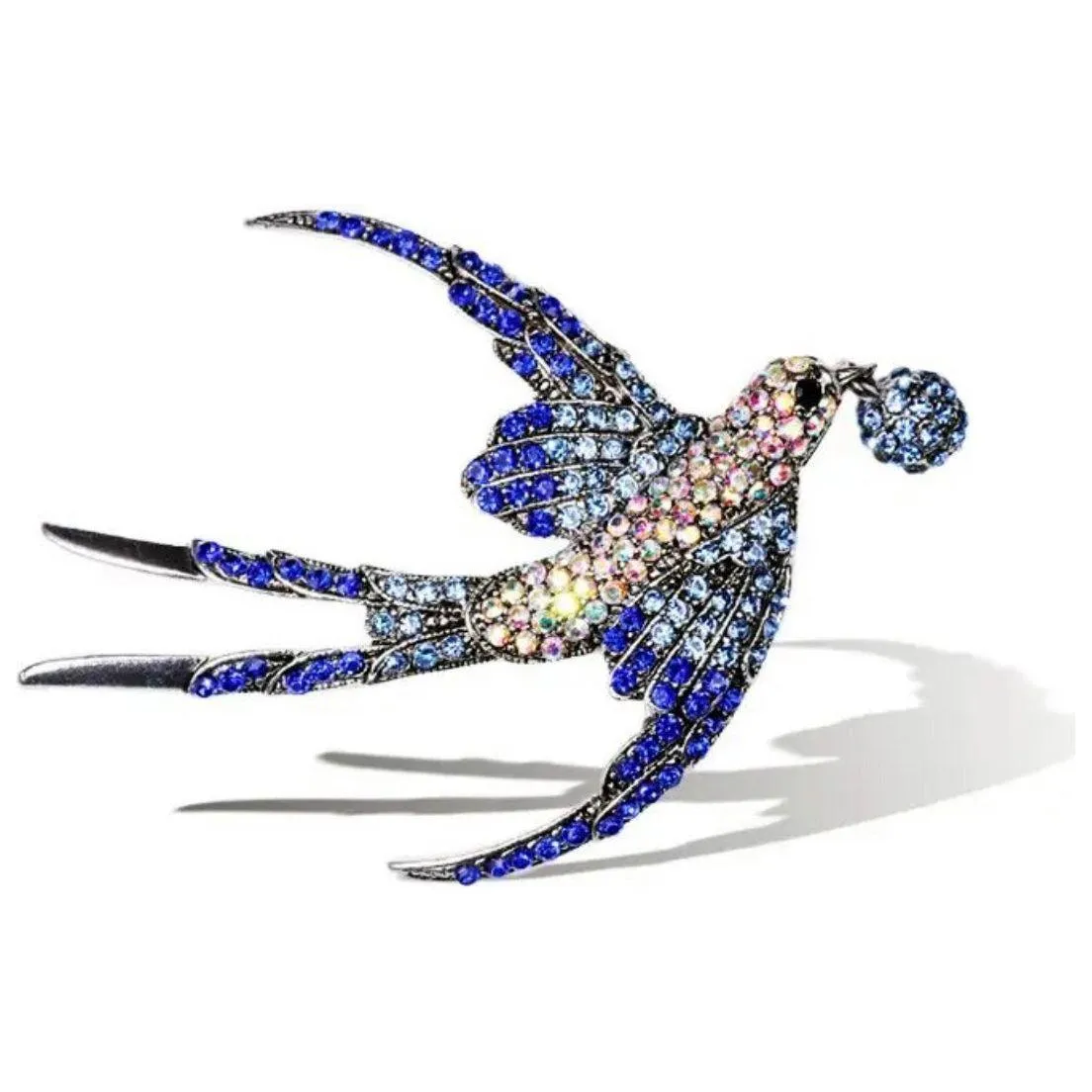 Crystal Studded Swallow Bird Brooch