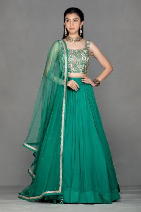 Dark Green Georgette Lehenga