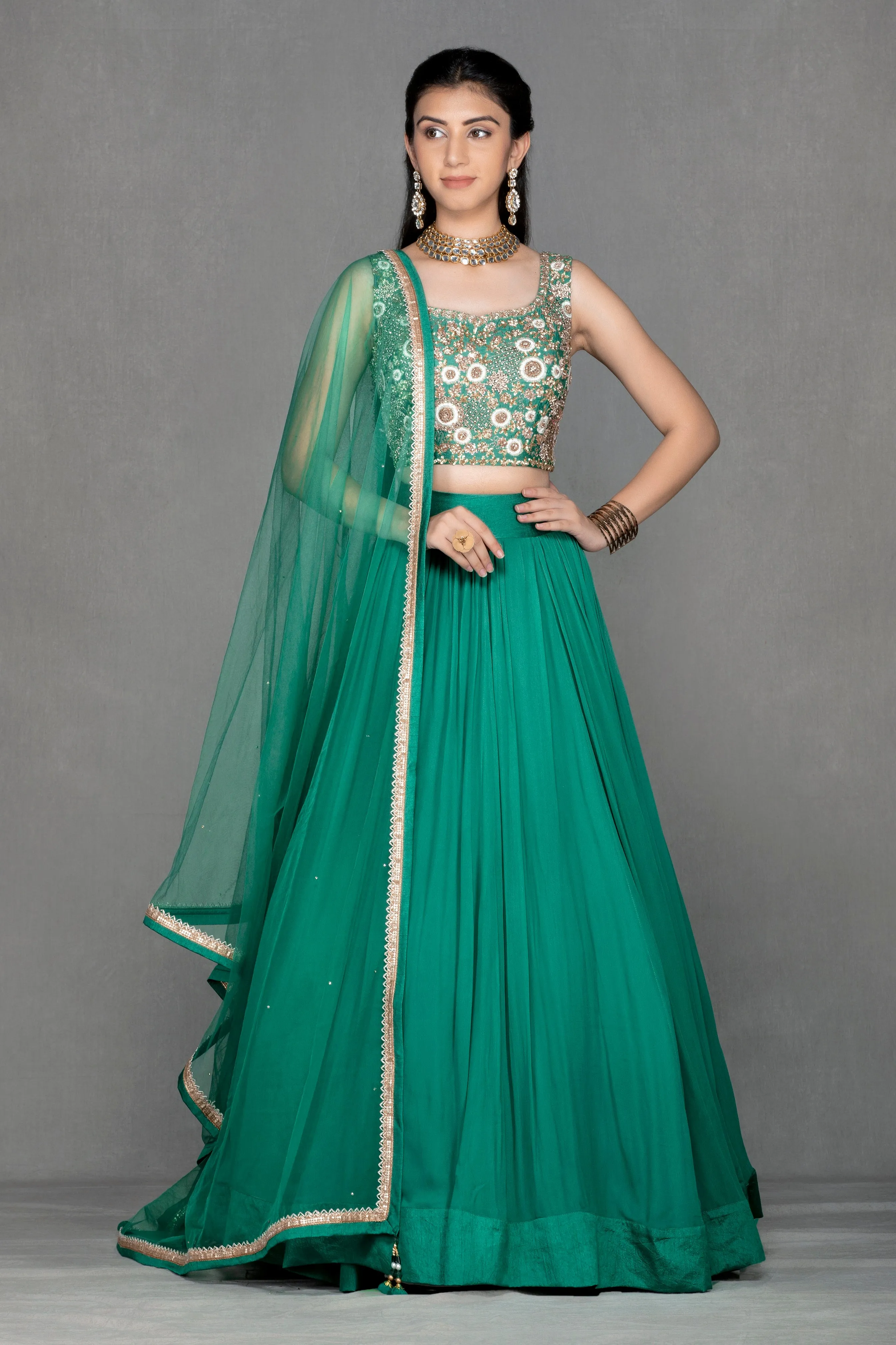 Dark Green Georgette Lehenga